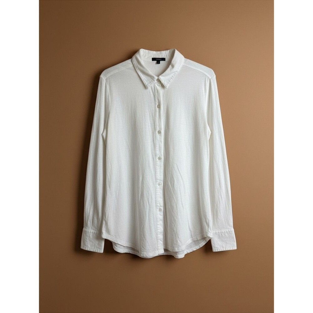 Theory Riduro Medium M Slub Organic Cotton White Button Down Shirt Quiet Luxury